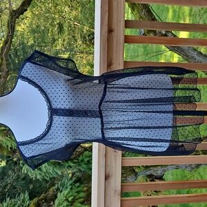 Love Squared Sleeveless Pull Over Shirt Polkadots Sheer Y2K Black Sz M